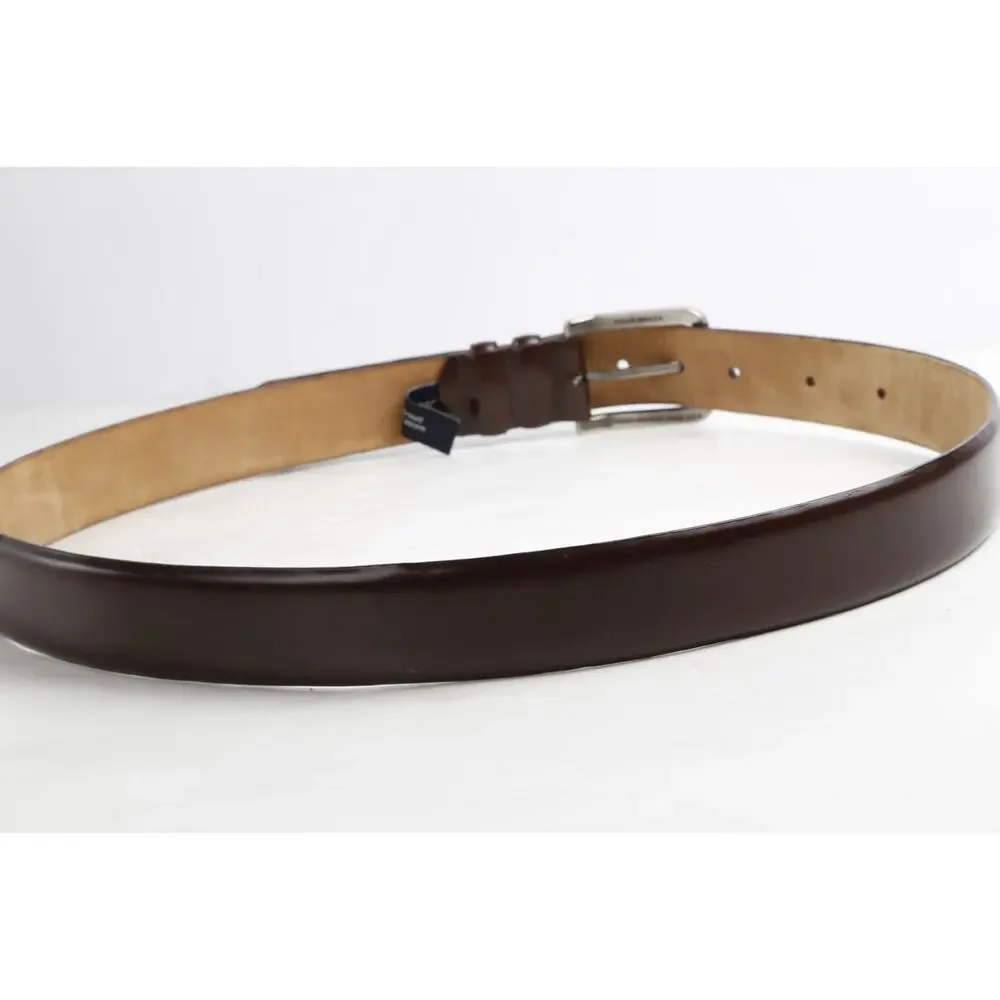 Mezlan Brown Leather Dress Belt Silver Square Buckle Double Loops Spain Size 36